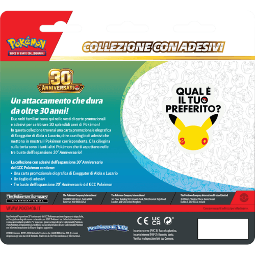 Pokémon 30° Anniversario Collezione con Adesivi Lucario ITA