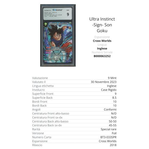 Dragon Ball Super Cross Worlds Ultra Instinct -Sign- Son Goku AiGrading Voto 9