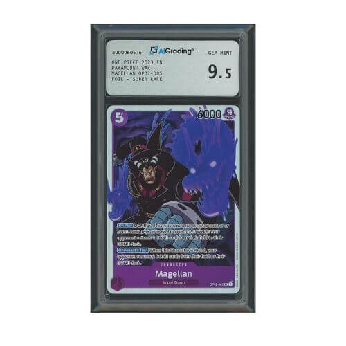 one piece card game magellan One Piece Magellan OP02-085 V.1 Super Rara AiGrading Voto 9.5