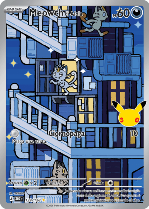 Pokémon Meowth di Alola 139/128 30° Anniversario ITA
