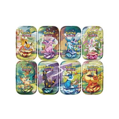Pokémon Mini Tin da Collezione Evoluzioni Prismatiche Set 8 Artwork ENG