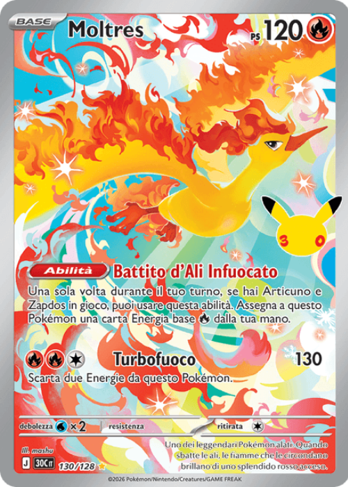 Pokémon Moltres 130/128 30° Anniversario ITA