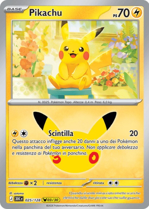Pokémon Pikachu 025/128 30° Anniversario ITA