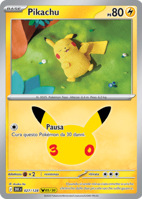 Pokémon Pikachu 027/128 30° Anniversario ITA