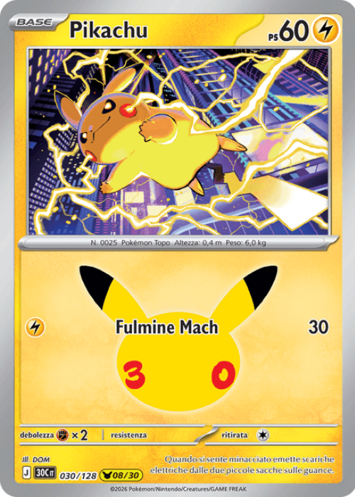 Pokémon Pikachu 030/128 30° Anniversario ITA