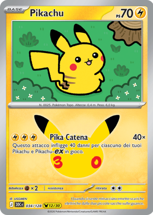 Pokémon Pikachu 034/128 30° Anniversario ITA