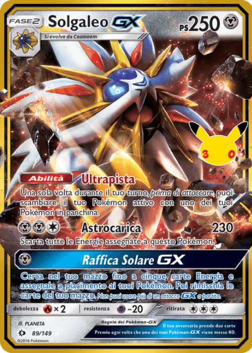 Pokémon Solgaleo GX SUM 89 30° Anniversario ITA