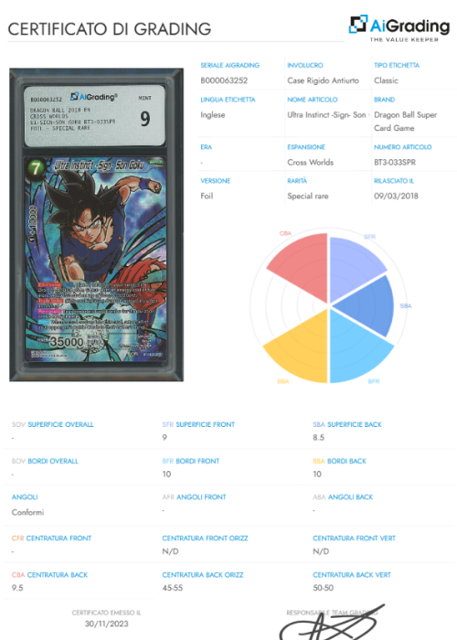Dragon Ball Super Cross Worlds Ultra Instinct -Sign- Son Goku AiGrading Voto 9