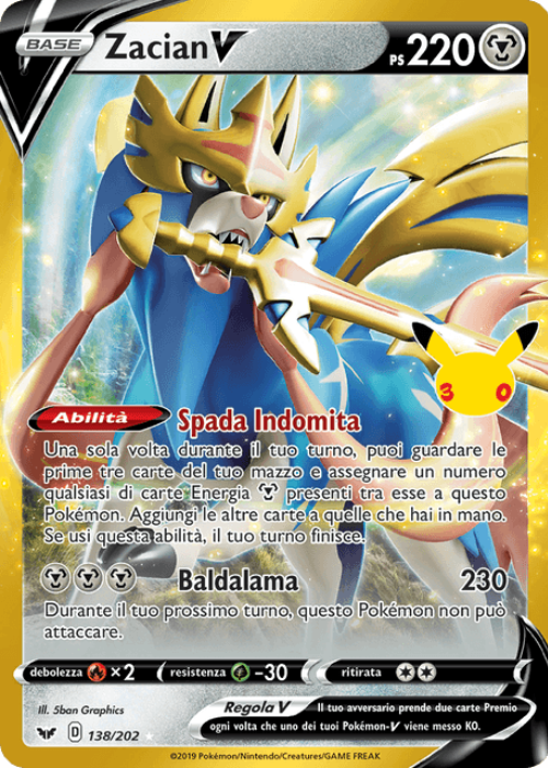 Pokémon Zacian V SSH 138 30° Anniversario ITA