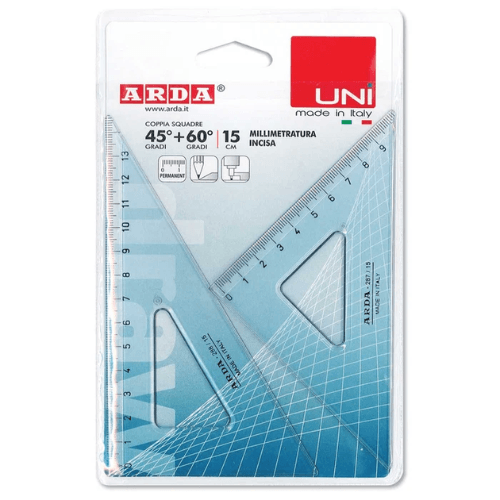 ARDA Coppia Squadre 45° e 60° 15 cm in Plastica Trasparente