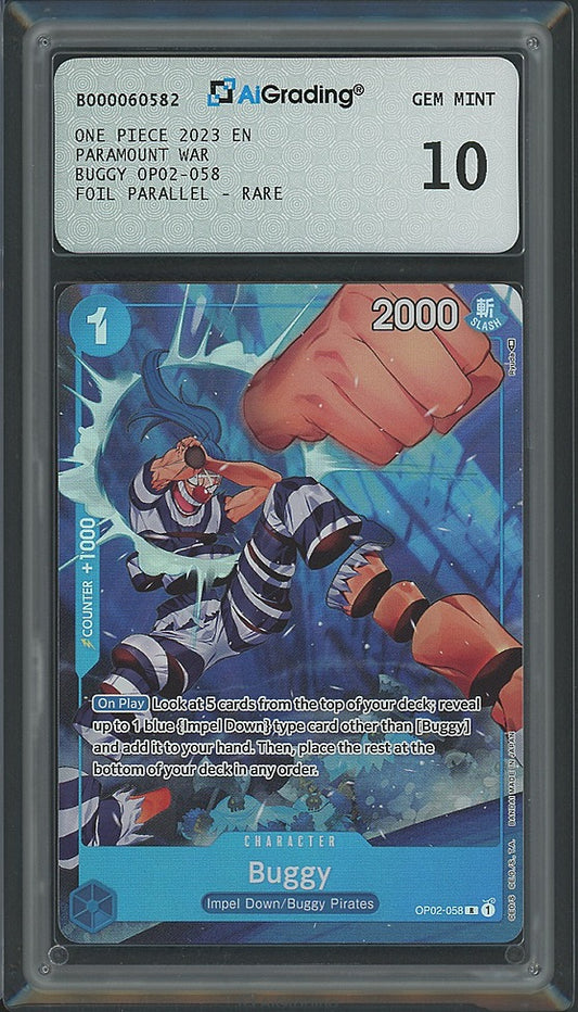 One Piece - Buggy OP02-058 V.2 Alternate Art AiGrading Voto 10