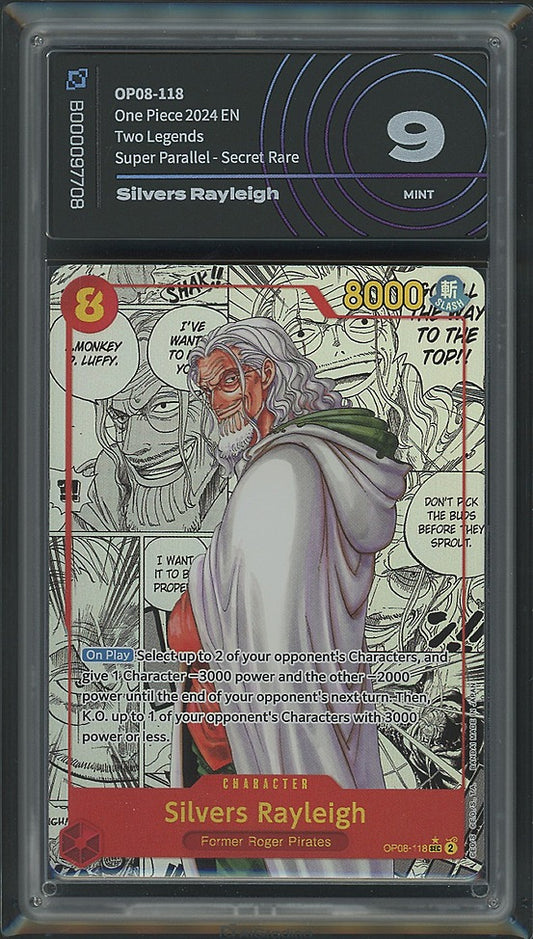 One Piece Card Game Silver Rayleigh OP08-118 AiGrading Voto 9