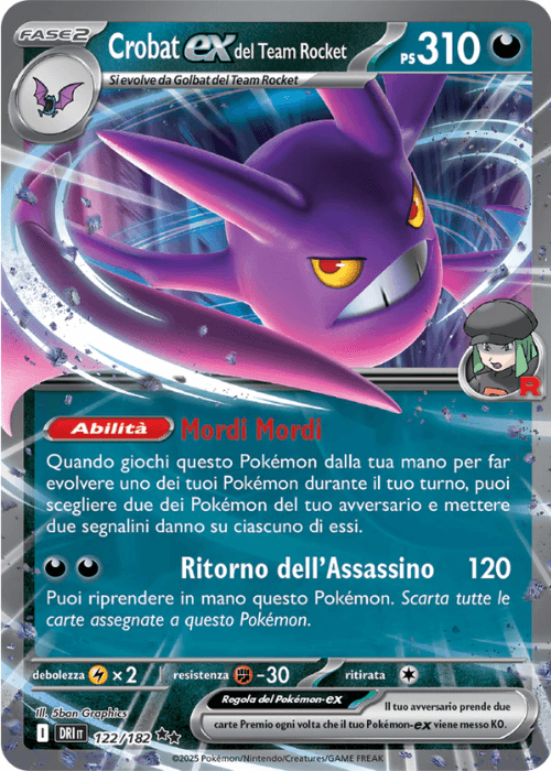 Pokémon Crobat ex del Team Rocket 122/182 Rivali Predestinati ITA