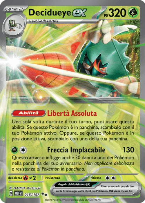 Pokémon Decidueye ex 015/197 Ossidiana Infuocata ITA