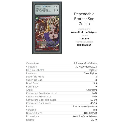 Dragon Ball Super Assault of the Saiyans Son Gohan, Fratello Affidabile AiGrading Voto 8,5