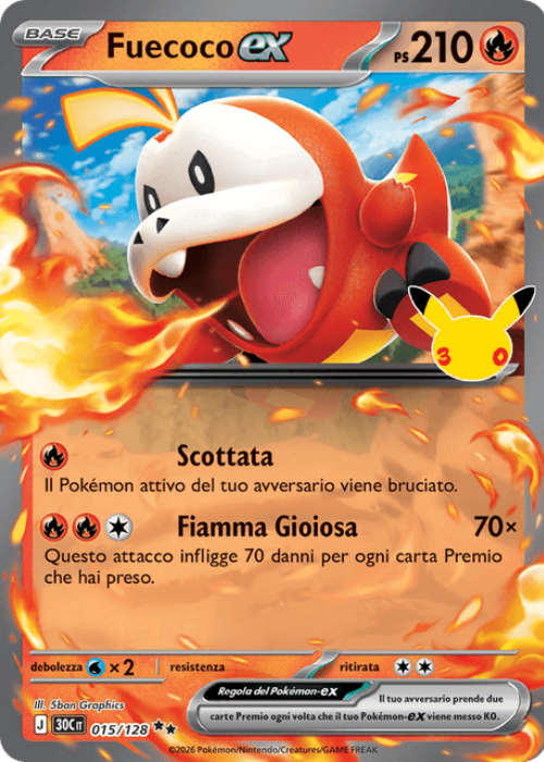 Pokémon Fuecoco ex 015/128 30° Anniversario ITA