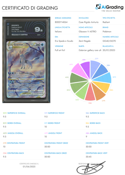 Pokémon Glaceon V Astro CRZ GG40/GG70 AiGrading Voto 9,5