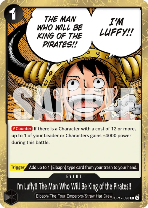 One Piece I'm Luffy!! The Man Who Will Be King of the Pirates!! Rare OP17-096 ENG