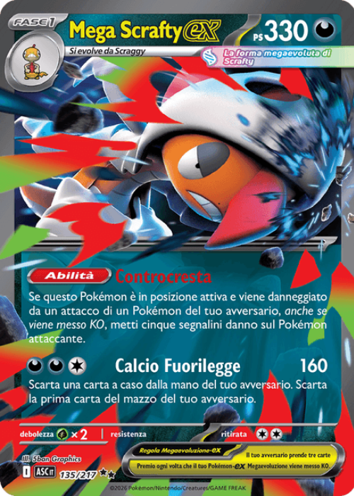 Pokémon Mega Scrafty ex 135/217 Ascesa Eroica ITA