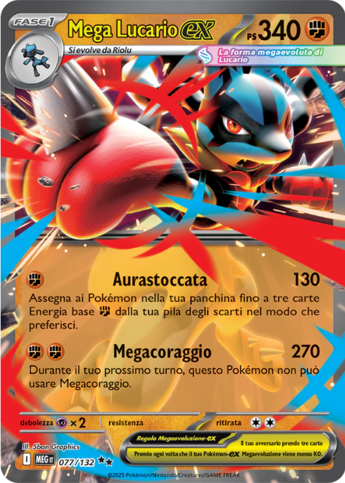 Pokémon Mega Lucario ex 077/132 Megaevoluzione ITA