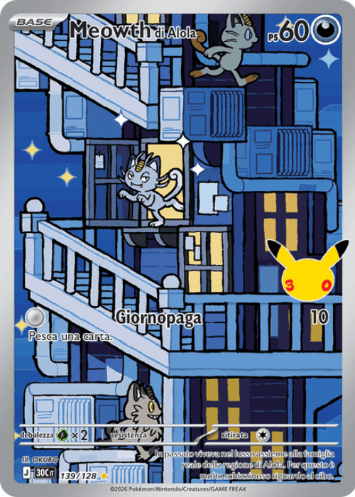 Pokémon Meowth di Alola 139/128 30° Anniversario ITA