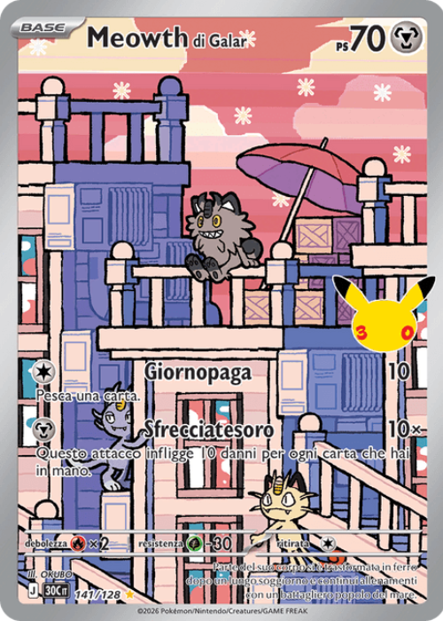 Pokémon Meowth di Galar 141/128 30° Anniversario ITA