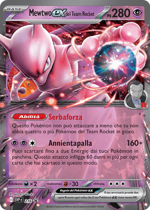 Pokémon Mewtwo ex del Team Rocket 216 Promo Scarlatto & Violetto ITA