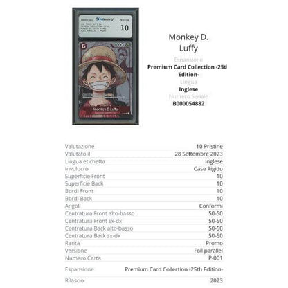 One Piece Monkey.D.Luffy P-001 Promo AiGrading Voto 10 Pristine