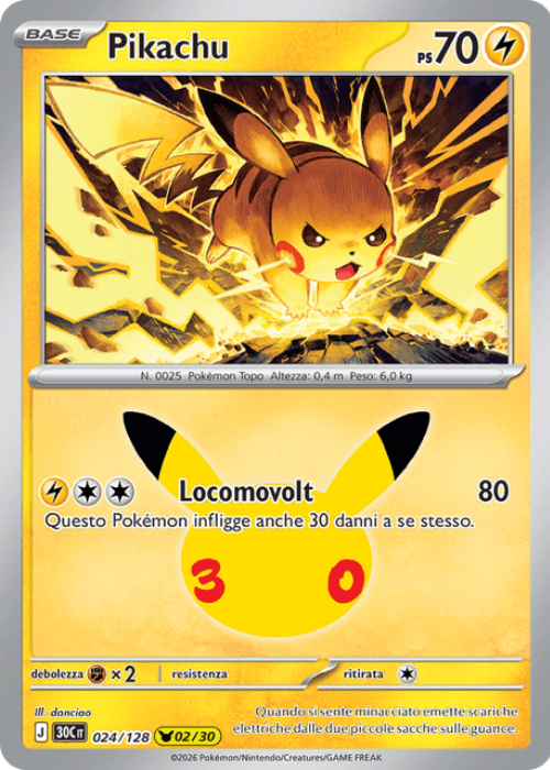 Pokémon Pikachu 024/128 30° Anniversario ITA