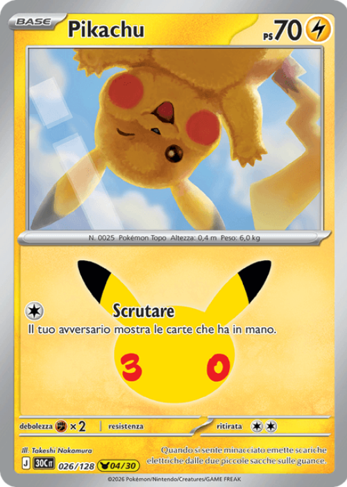 Pokémon Pikachu 026/128 30° Anniversario ITA