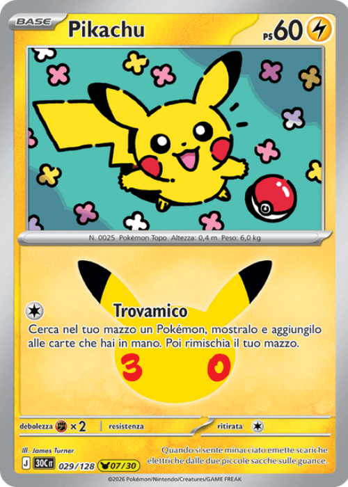 Pokémon Pikachu 029/128 30° Anniversario ITA