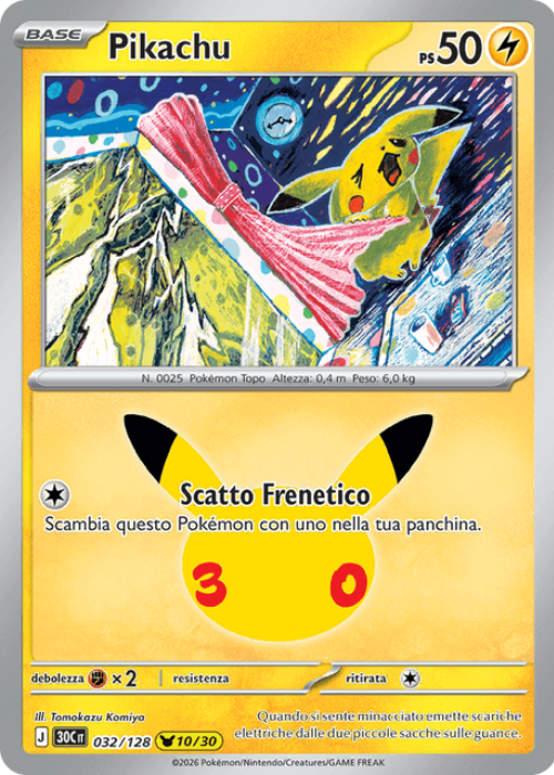 Pokémon Pikachu 032/128 30° Anniversario ITA