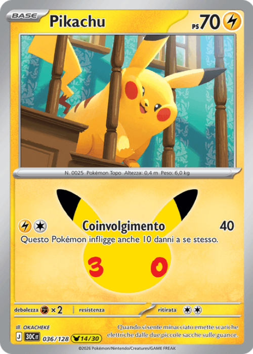 Pokémon Pikachu 036/128 30° Anniversario ITA