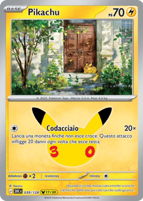 Pokémon Pikachu 039/128 30° Anniversario ITA