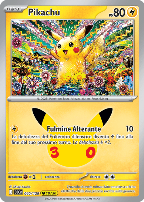 Pokémon Pikachu 040/128 30° Anniversario ITA