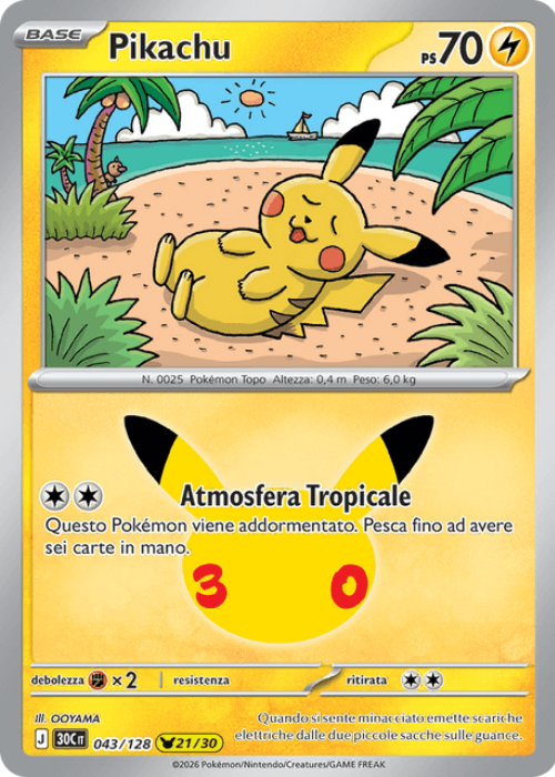 Pokémon Pikachu 043/128 30° Anniversario ITA