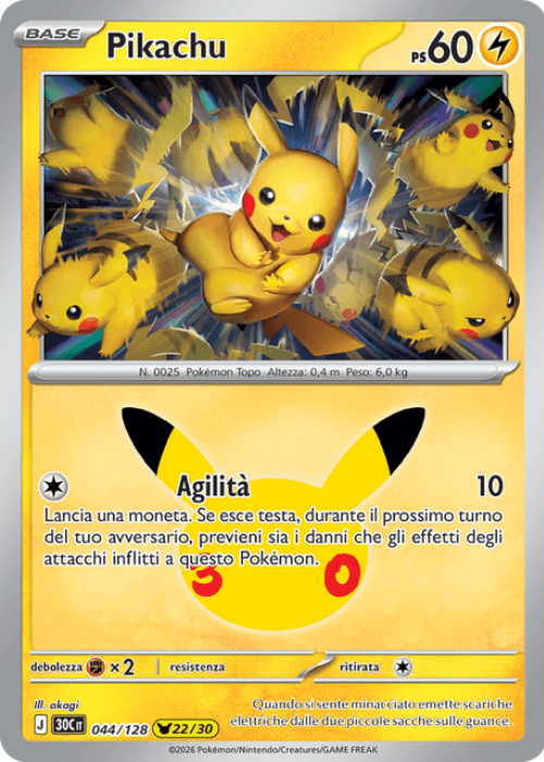Pokémon Pikachu 044/128 30° Anniversario ITA