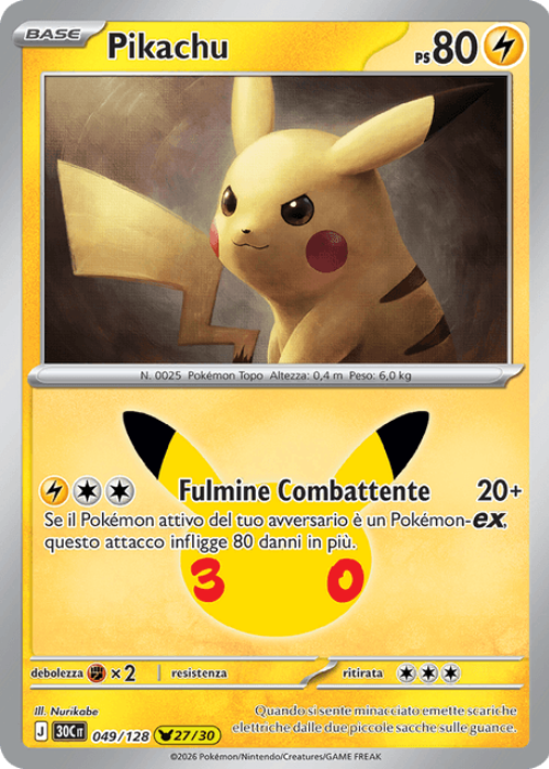 Pokémon Pikachu 049/128 30° Anniversario ITA