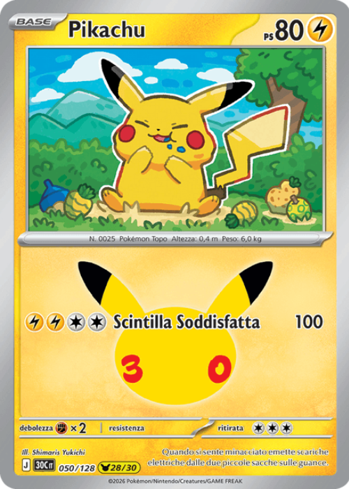 Pokémon Pikachu 050/128 30° Anniversario ITA