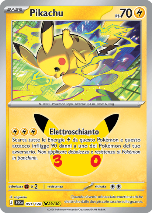 Pokémon Pikachu 051/128 30° Anniversario ITA