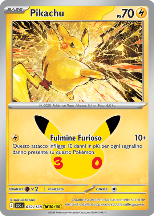 Pokémon Pikachu 052/128 30° Anniversario ITA