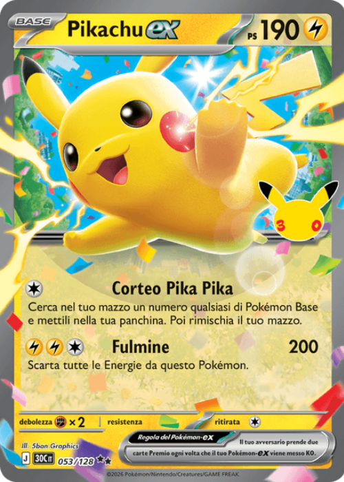Pokémon Pikachu ex 053/128 30° Anniversario ITA