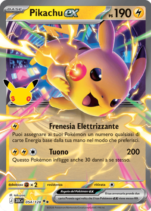 Pokémon Pikachu ex 054/128 30° Anniversario ITA