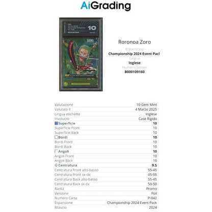 One Piece Card Game Roronoa Zoro P-042 AiGrading Voto 10