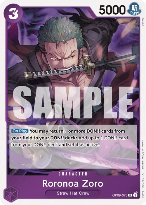 One Piece Roronoa Zoro Rare OP09-076 ENG