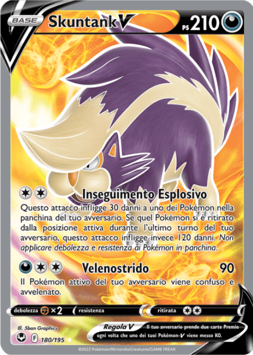 Pokémon Skuntank V 180/195 Tempesta Argentata ITA