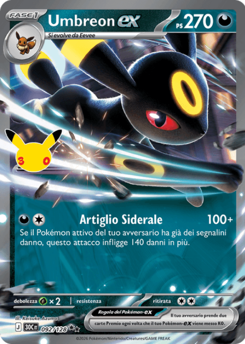Pokémon Umbreon ex 092/128 30° Anniversario ITA